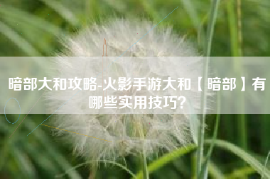 暗部大和攻略-火影手游大和【暗部】有哪些实用技巧？